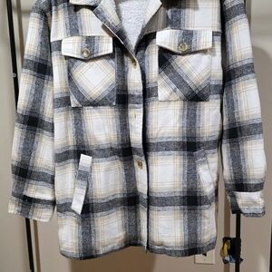 Plaid Sherpa Utility Jacket - Cream & Black